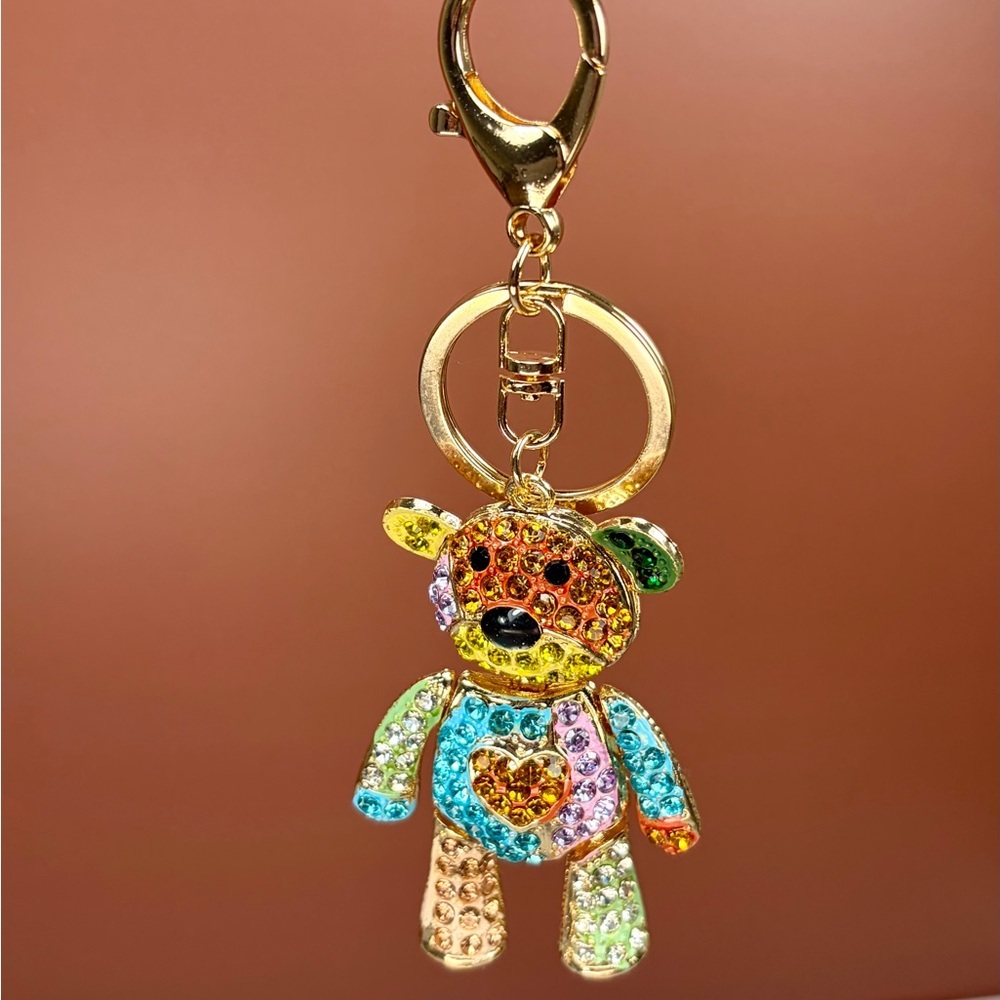 Adorable Patchwork Crystal Teddy Bear Keychain/Bag Charm - Picture 3 of 9